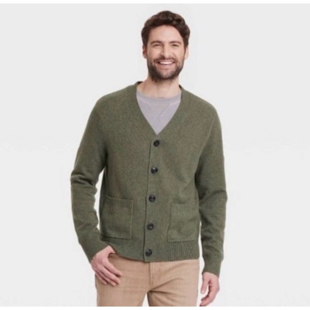 Goodfellow & Co NWT Small Button Front Cardigan Sweater Olive Green V-Neck Knit‎